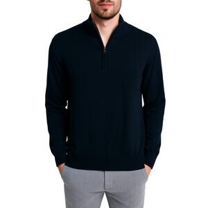 Hawker Rye Men’s Navy 1/4 Zip Sweater Cotton Cashmere Pullover Medium NWT